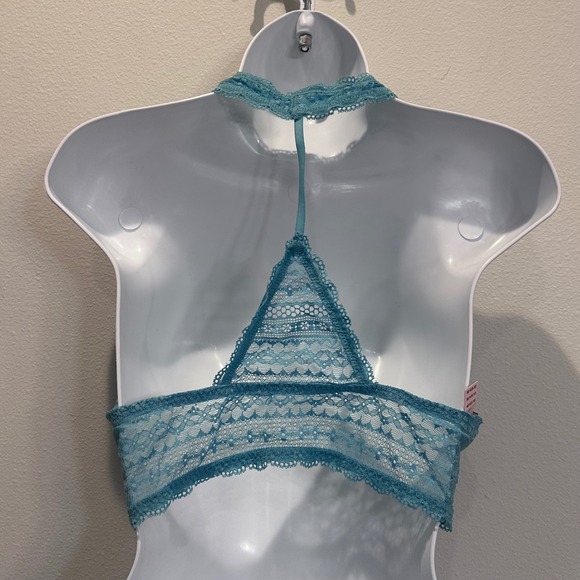 Victoria's Secret Teal Lace Halter Bralette Crop Top Bra L/G - Picture 3 of 7